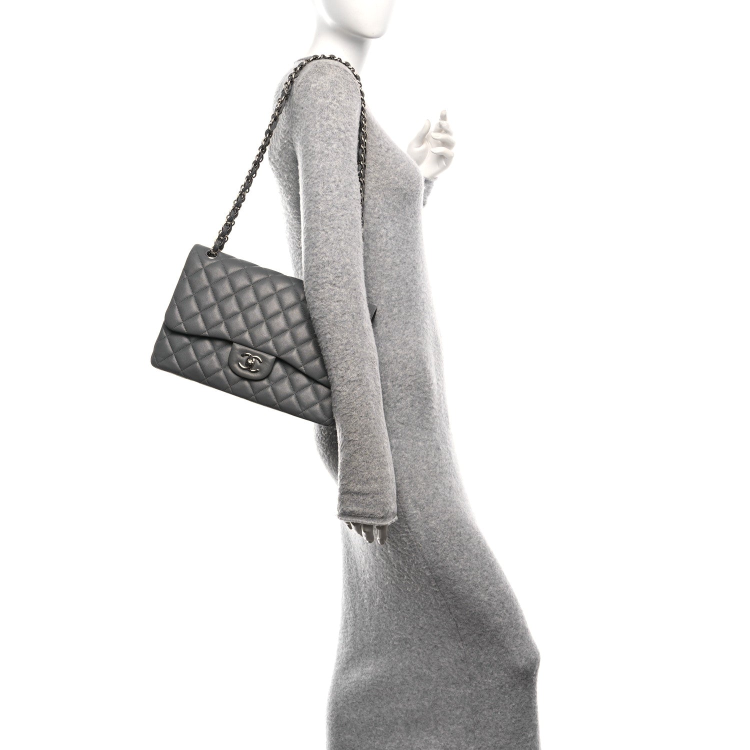 Chanel Caviar Quilted Jumbo Double Flap Grey 2 of 11