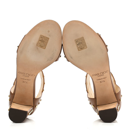 Jimmy Choo Shiny Calfskin Veto Studded Sandals 37.5 Brown 5 of 8