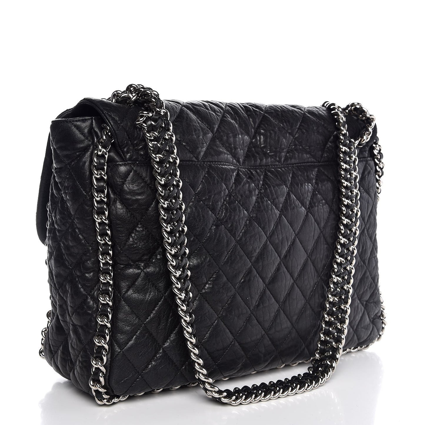 Washed Lambskin Quilted Maxi Chain Around Flap Black