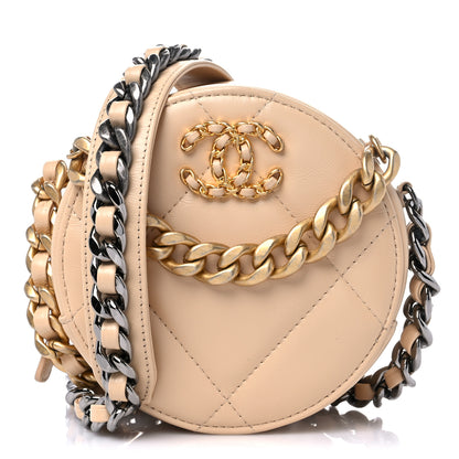 Chanel Lambskin Quilted Chanel 19 Round Clutch With Chain Beige 1 of 9