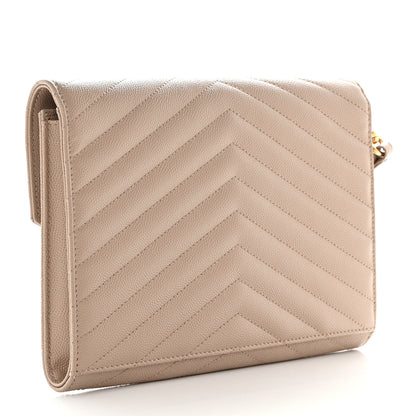 Saint Laurent Grain De Poudre Matelasse Chevron Monogram Envelope Clutch Dark Beige 3 of 8