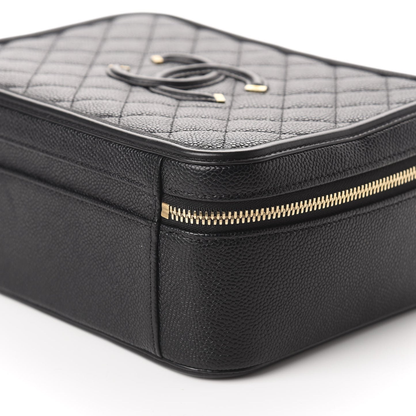 Caviar Quilted Large CC Filigree Vanity Case Black