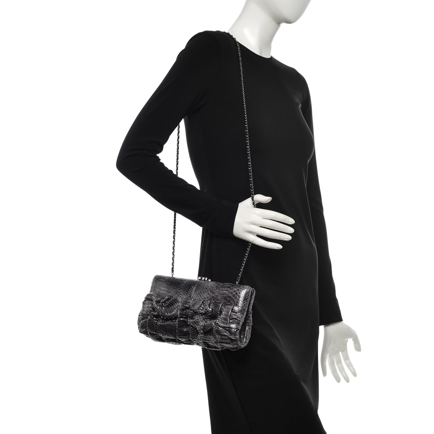 Python Chain Clutch Dark Silver