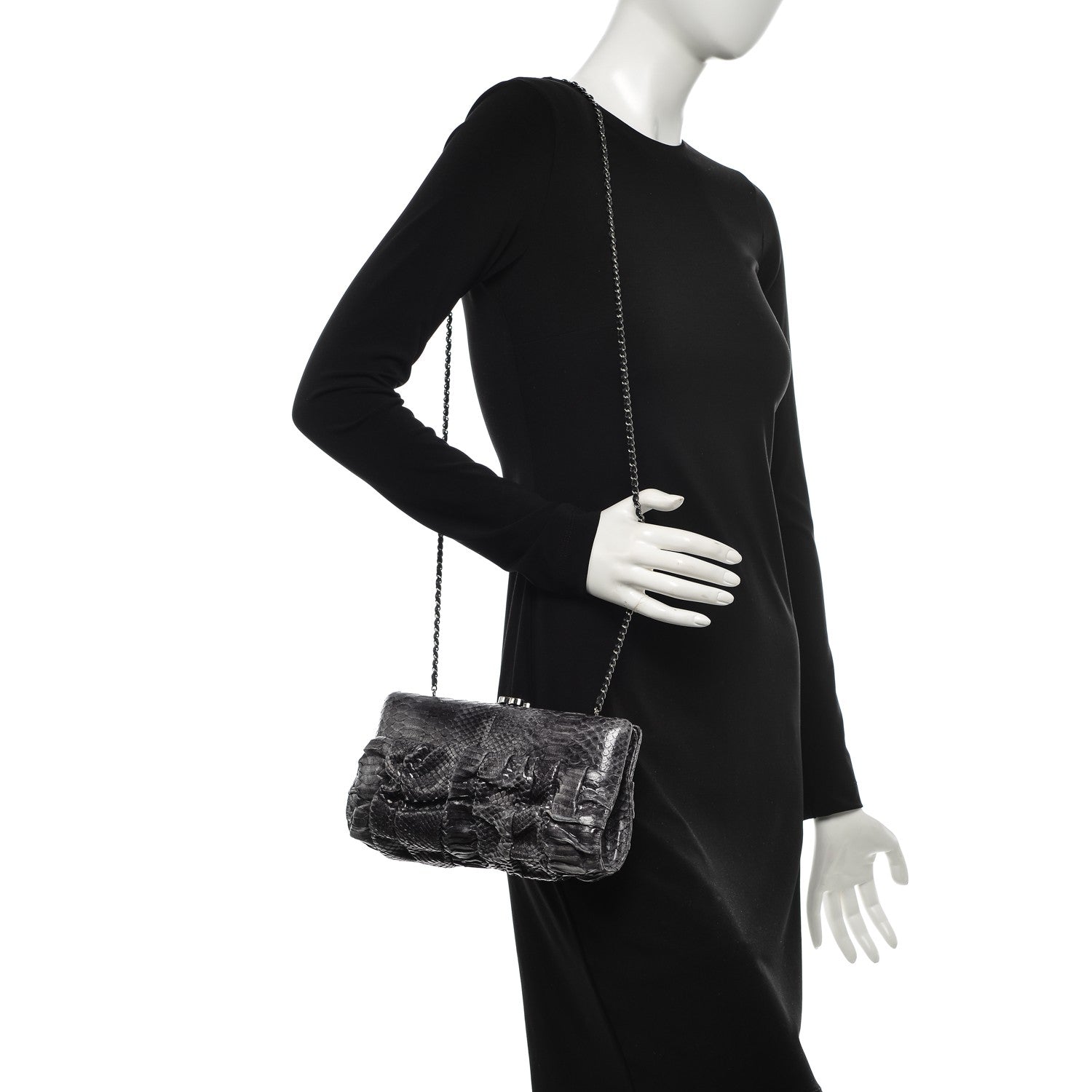 Chanel Python Chain Clutch Dark Silver 2 of 8