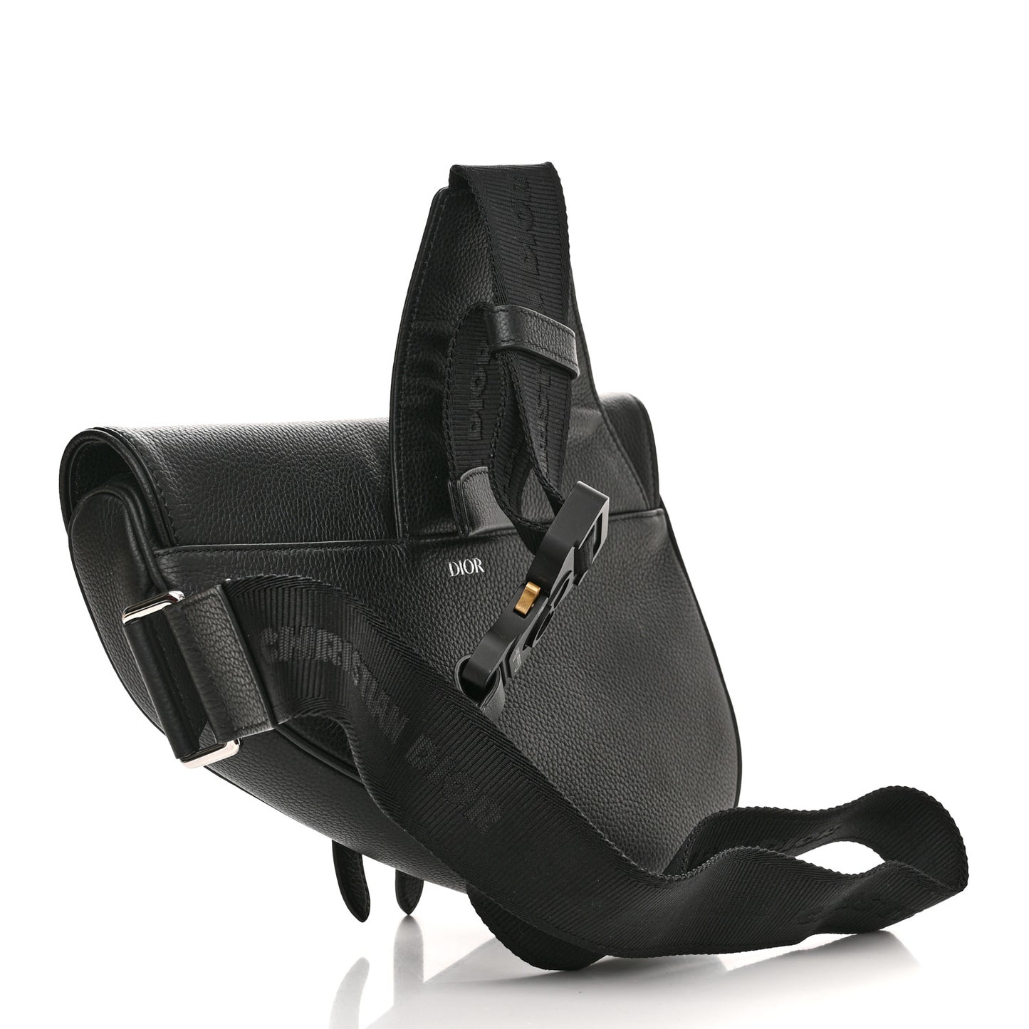 Grained Calfskin Mens Saddle Bag Black