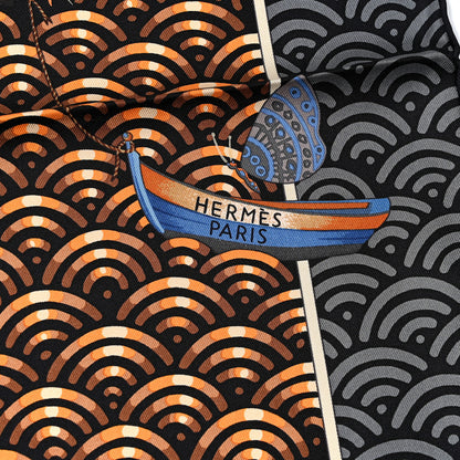 Hermes Silk Bateau Fleuri Scarf 90 Anthracite Cuivre Bleu 4 of 5