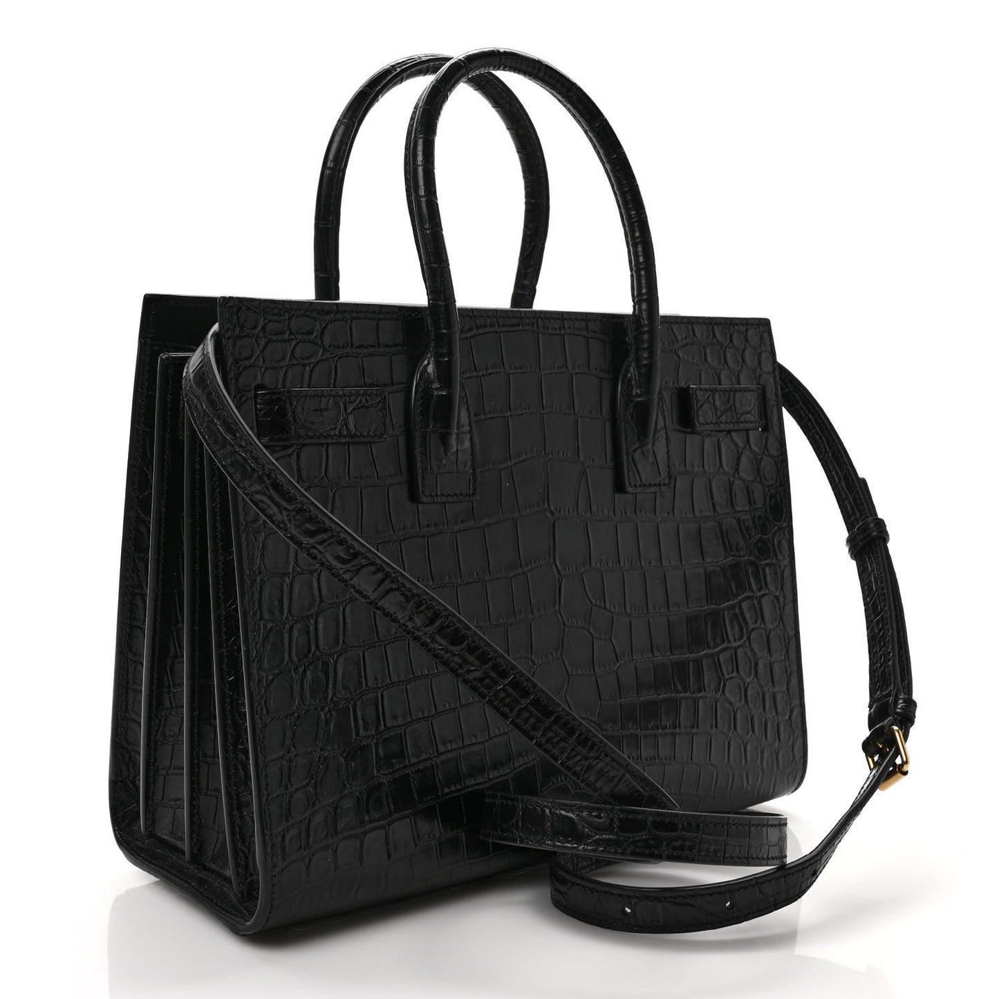 Calfskin Crocodile Embossed Baby Sac De Jour Black