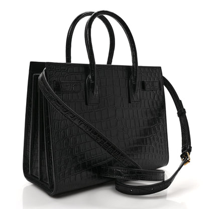 Saint Laurent Calfskin Crocodile Embossed Baby Sac De Jour Black 3 of 9