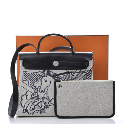 Hermes Vache Hunter Toile Pegase Pop Herbag Zip Retourne 31 PM Bleu Indigo 14 of 14