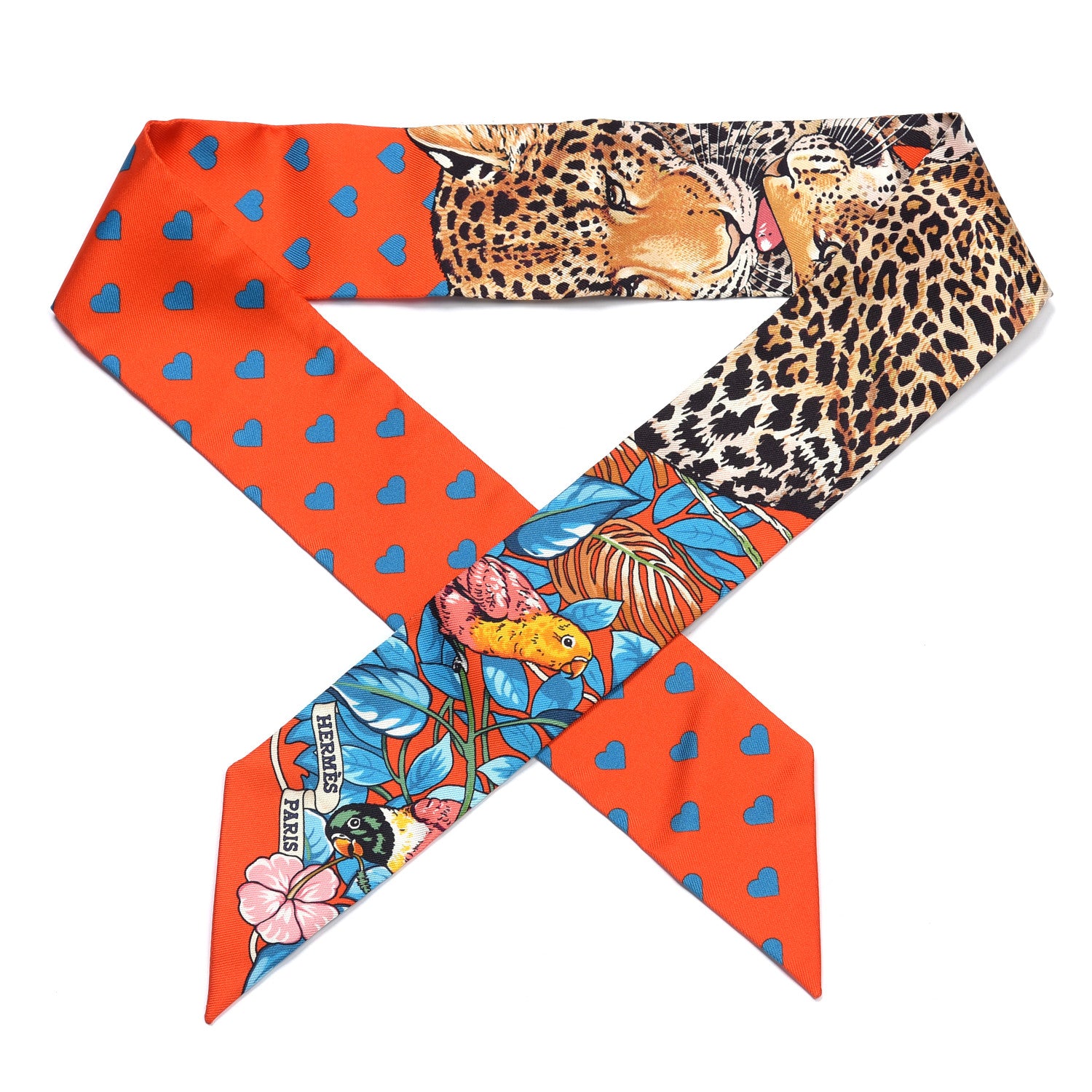 Hermes Silk Jungle Love Love Twilly Orange Bleu Brun 1 of 4