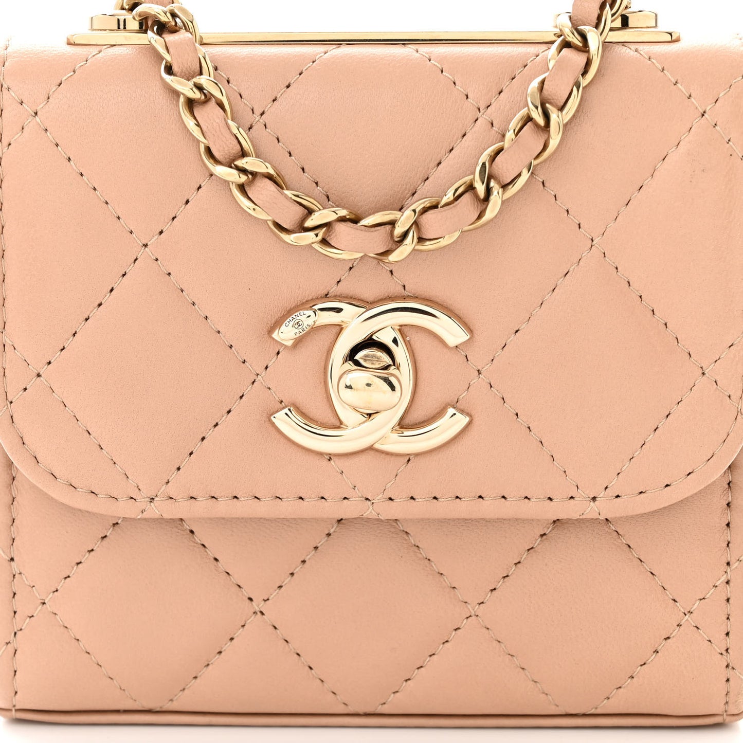 Lambskin Quilted Mini Trendy CC Clutch With Chain Beige
