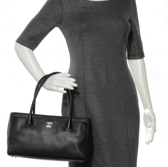 Calfskin Small Cerf Shopper Tote Black