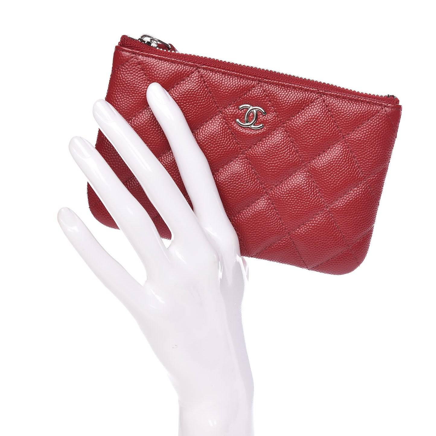 Caviar Quilted Small Cosmetic Case Dark Red