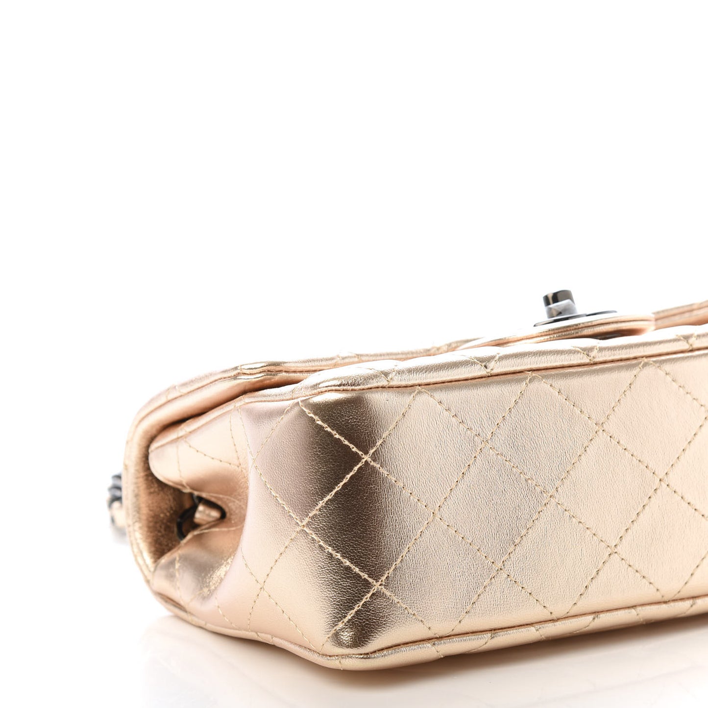 Metallic Lambskin Quilted Mini Rectangular Flap Gold Black