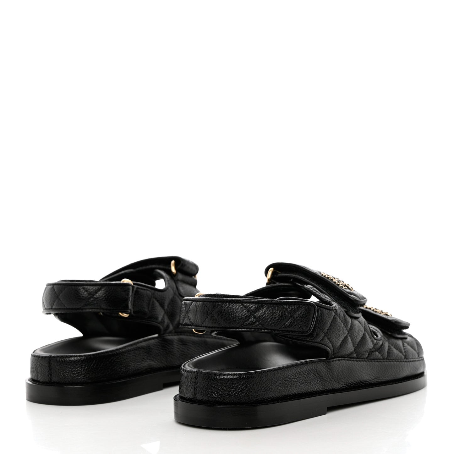 Grained Calfskin Velcro Dad Sandals 36 Black