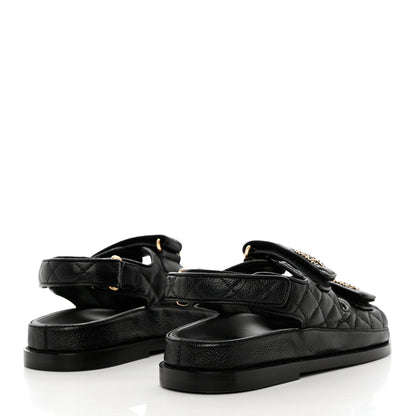Chanel Grained Calfskin Velcro Dad Sandals 36 Black 4 of 9