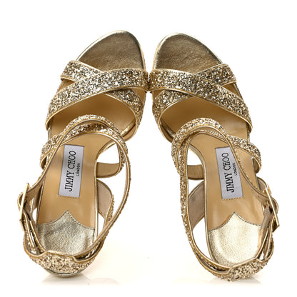 Jimmy Choo Glitter Vamp Platform Sandals 37 Gold 2 of 11