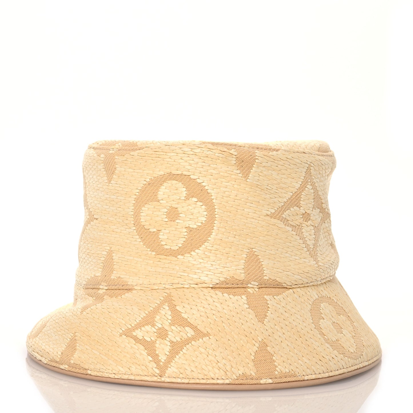 Woven Fabric Calfskin Monogram Beachview Bucket Hat Natural