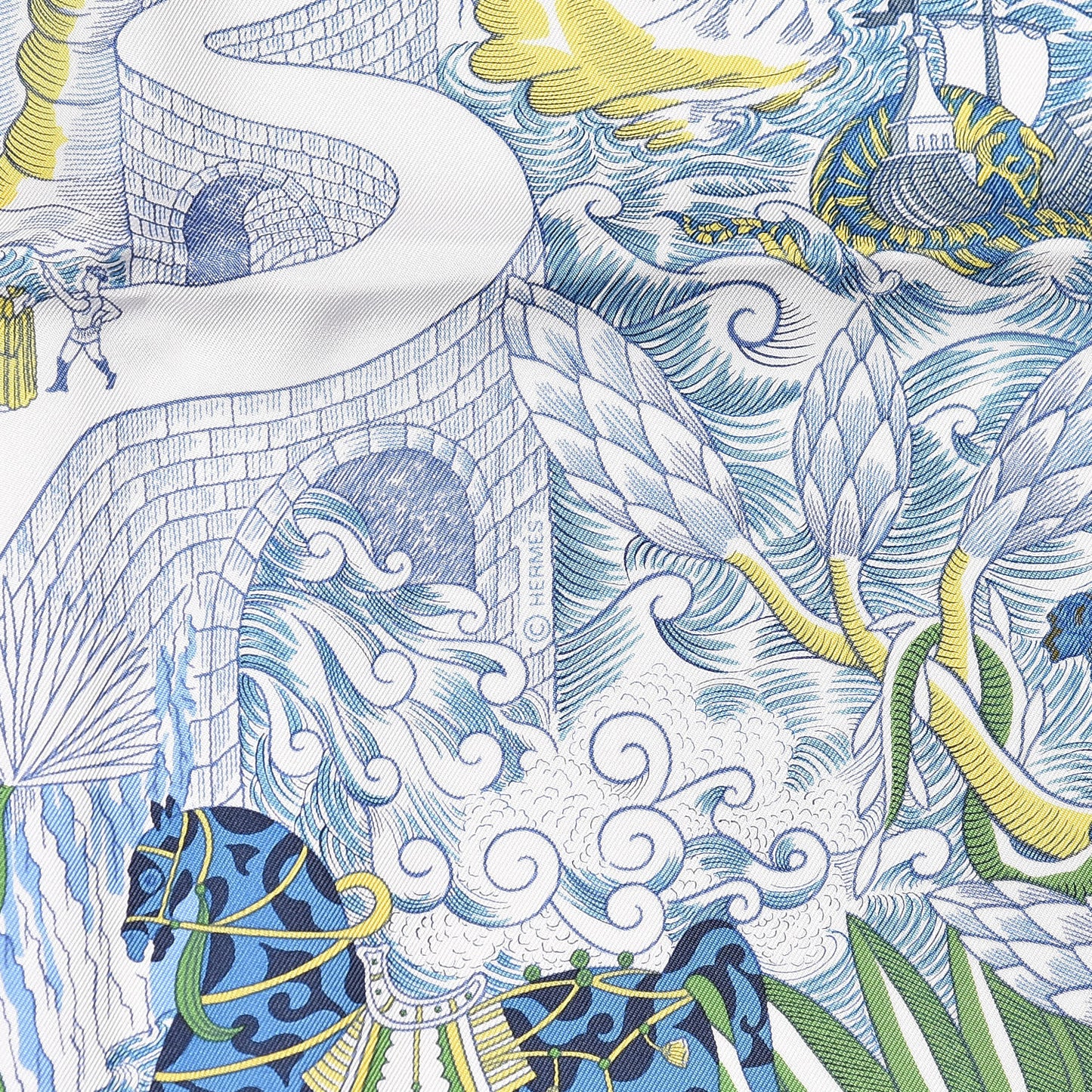 Silk Cosmographia Universalis Scarf 90 White Bleu Vert