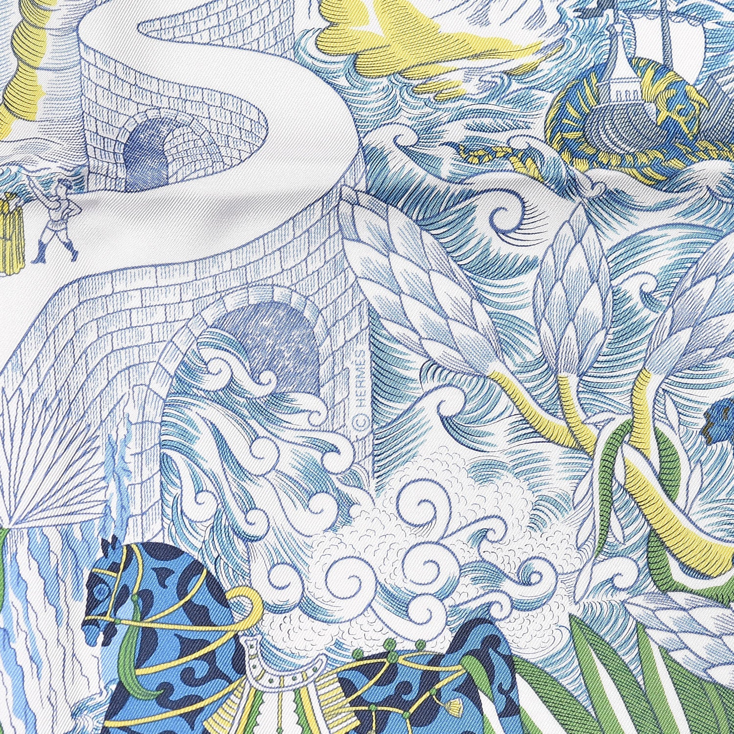 Hermes Silk Cosmographia Universalis Scarf 90 White Bleu Vert 6 of 6
