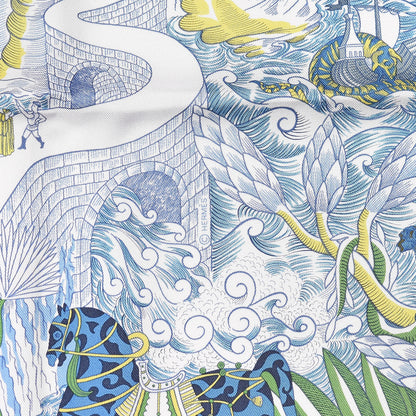 Hermes Silk Cosmographia Universalis Scarf 90 White Bleu Vert 6 of 6