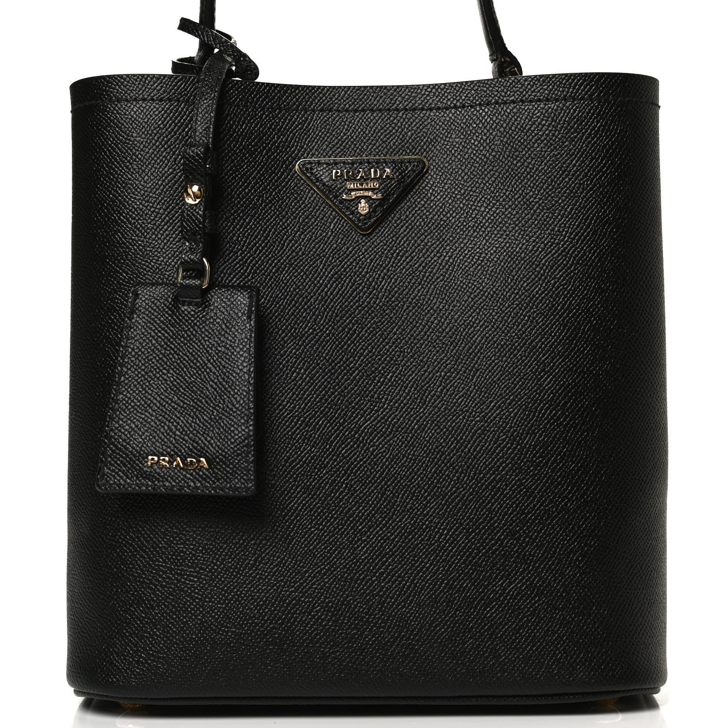 Prada Saffiano Cuir Medium Panier Bucket Bag Black Fuoco 6 of 9