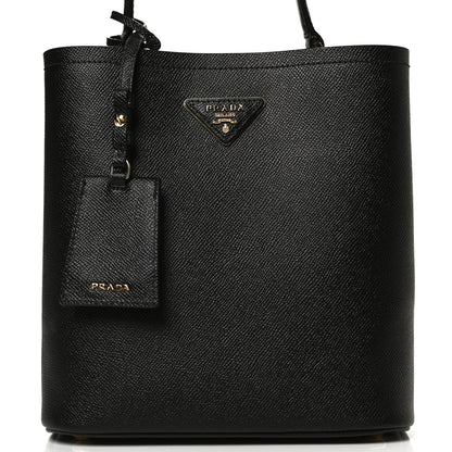 Prada Saffiano Cuir Medium Panier Bucket Bag Black Fuoco 6 of 9