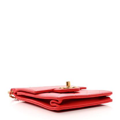 Chanel Lambskin Quilted Pearl Chain Flap Bag Red 4 of 10