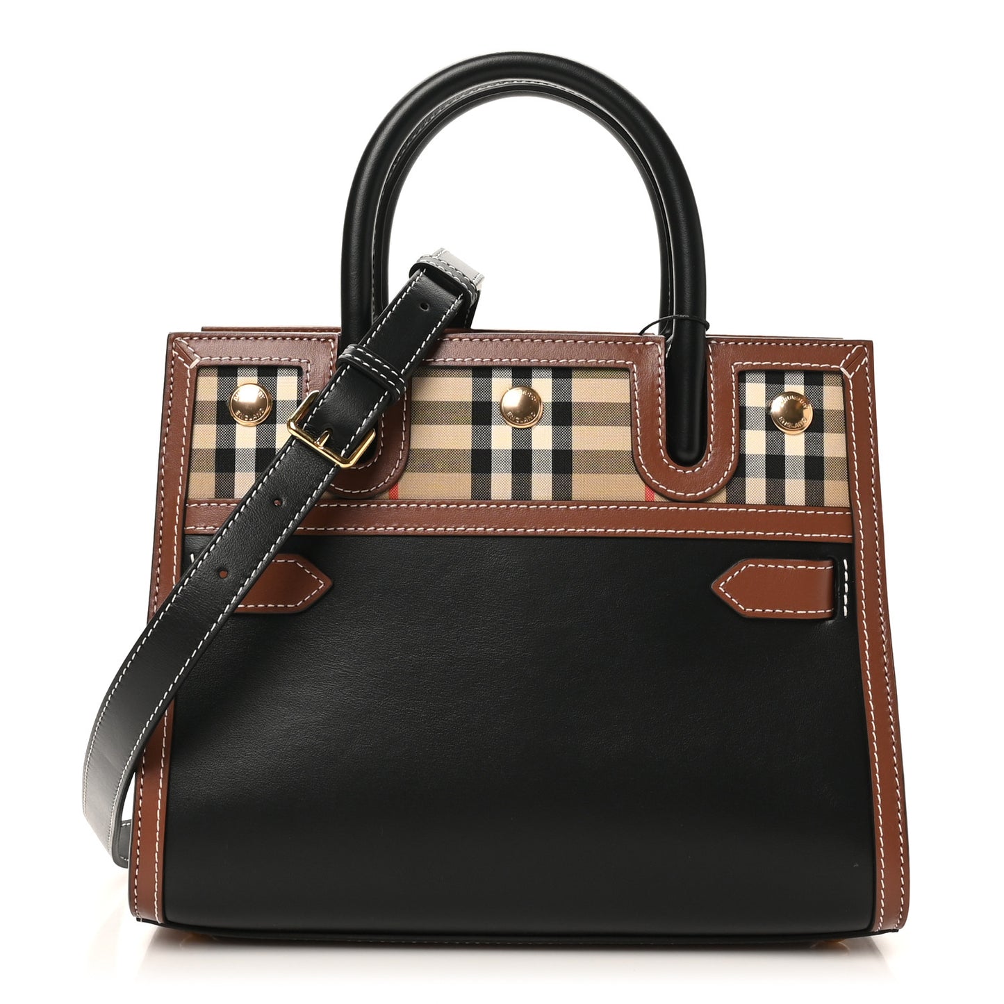 Calfskin Vintage Check Baby Two Handle Title Bag Black