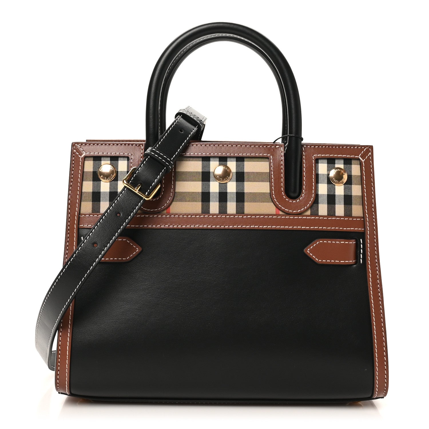 Burberry Calfskin Vintage Check Baby Two Handle Title Bag Black 1 of 9