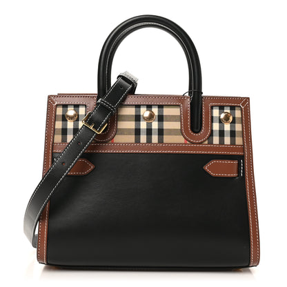Burberry Calfskin Vintage Check Baby Two Handle Title Bag Black 1 of 9