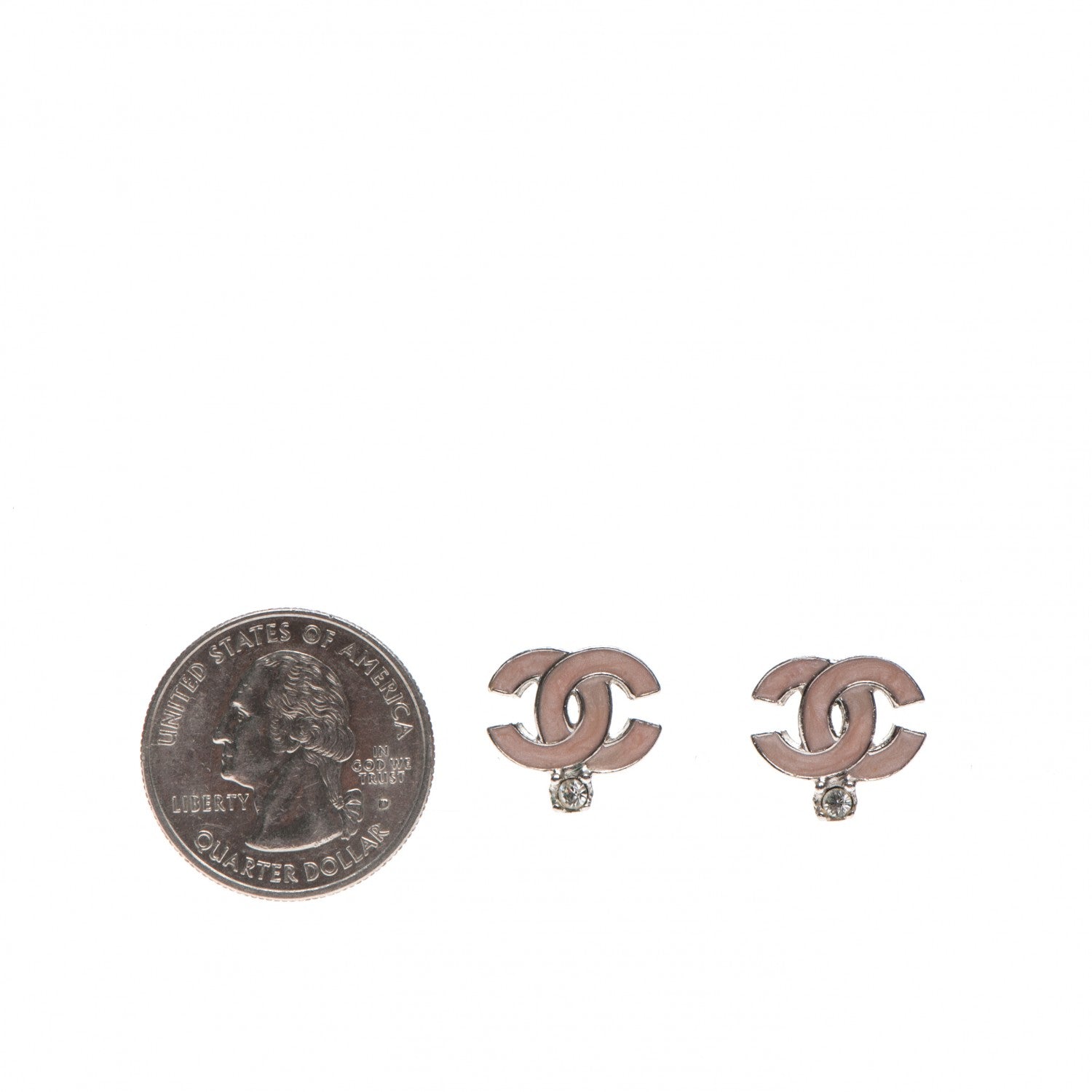 Chanel Enamel Crystal CC Earrings Beige Silver 2 of 4
