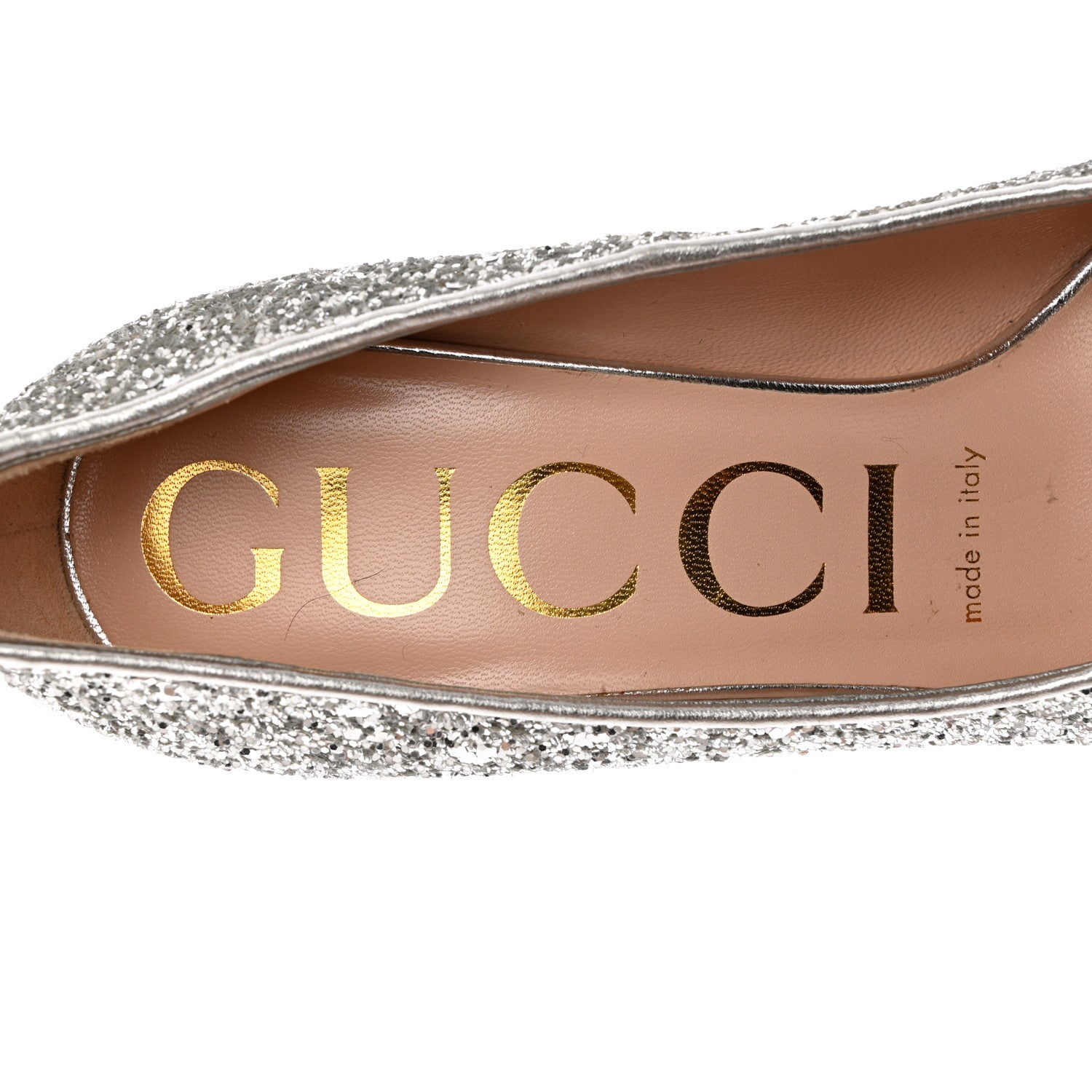 Gucci Nappa Silk Glitter Removable Crystal Heart Pumps 36 Argento 8 of 9