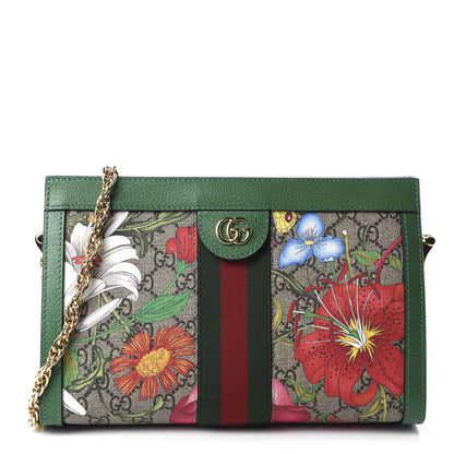 Gucci GG Supreme Monogram Flora Web Small Ophidia Chain Shoulder Bag Green 1 of 11