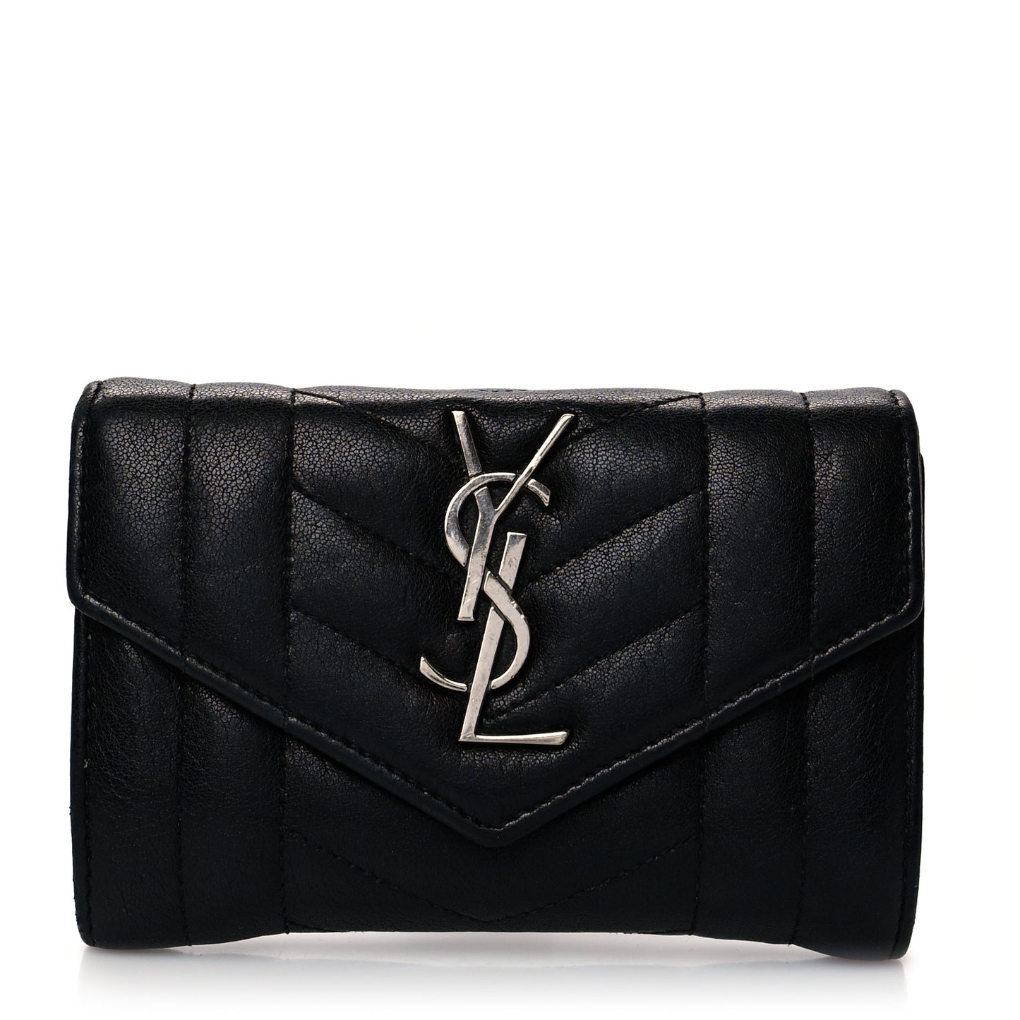 Lambskin Mixed Matelasse Chevron Small Monogram Envelope Wallet Black