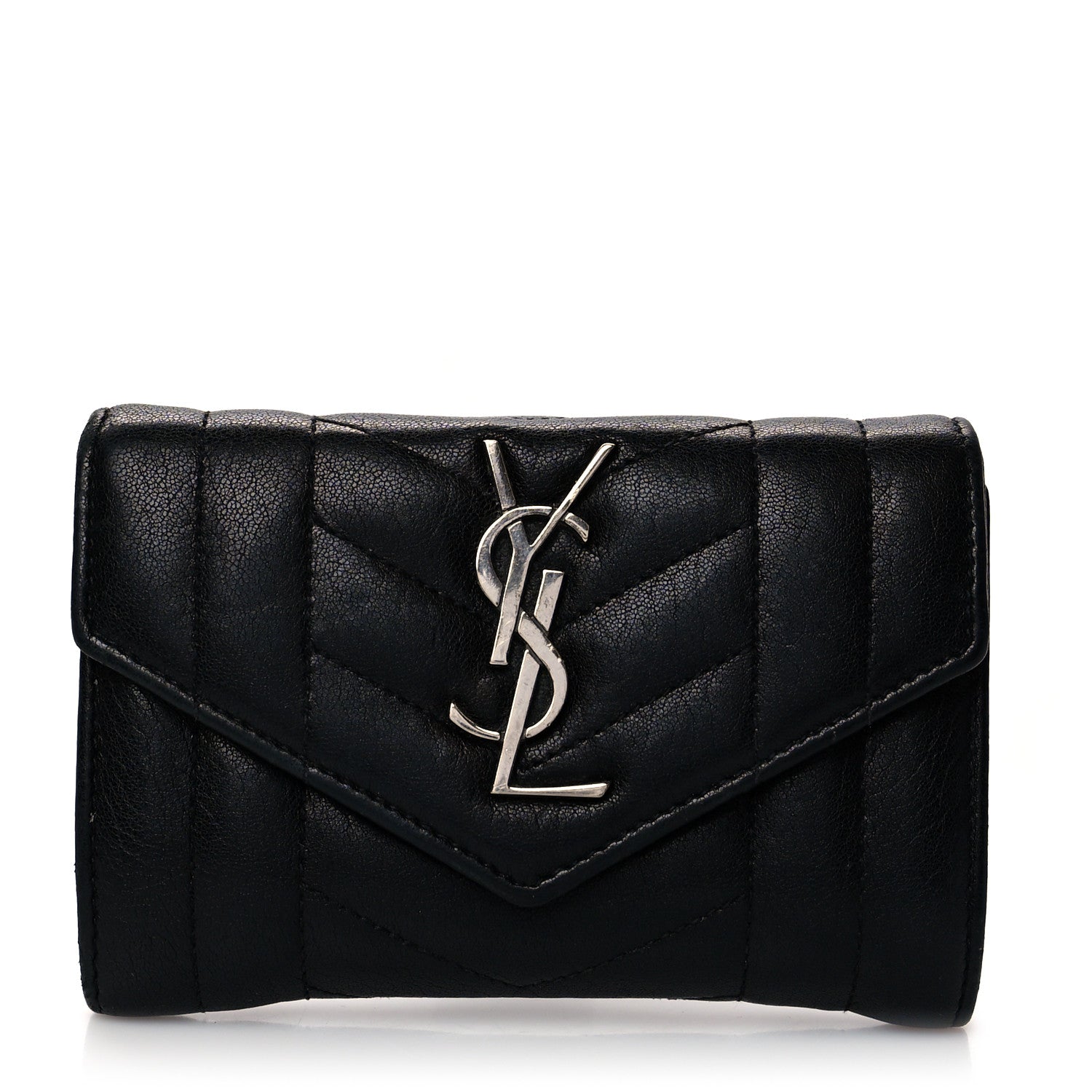 Saint Laurent Lambskin Mixed Matelasse Chevron Small Monogram Envelope Wallet Black 1 of 11