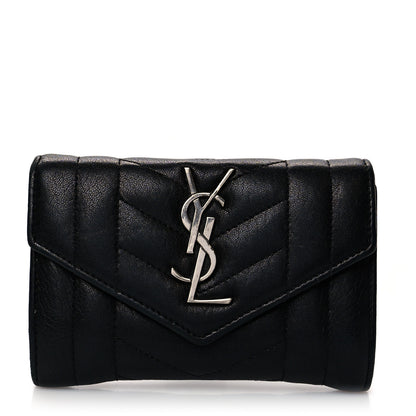 Saint Laurent Lambskin Mixed Matelasse Chevron Small Monogram Envelope Wallet Black 1 of 11