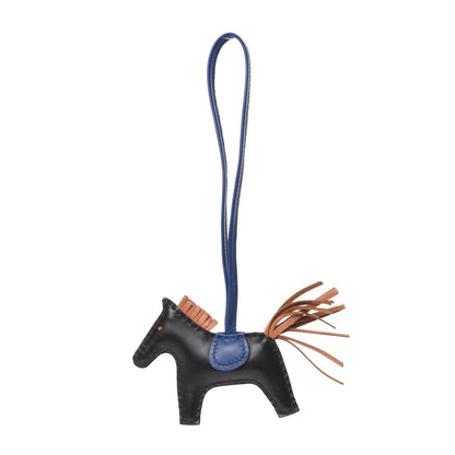 Hermes Milo Lambskin Grigri Rodeo Horse Bag Charm PM Black Bleu Saphir Gold 1 of 5