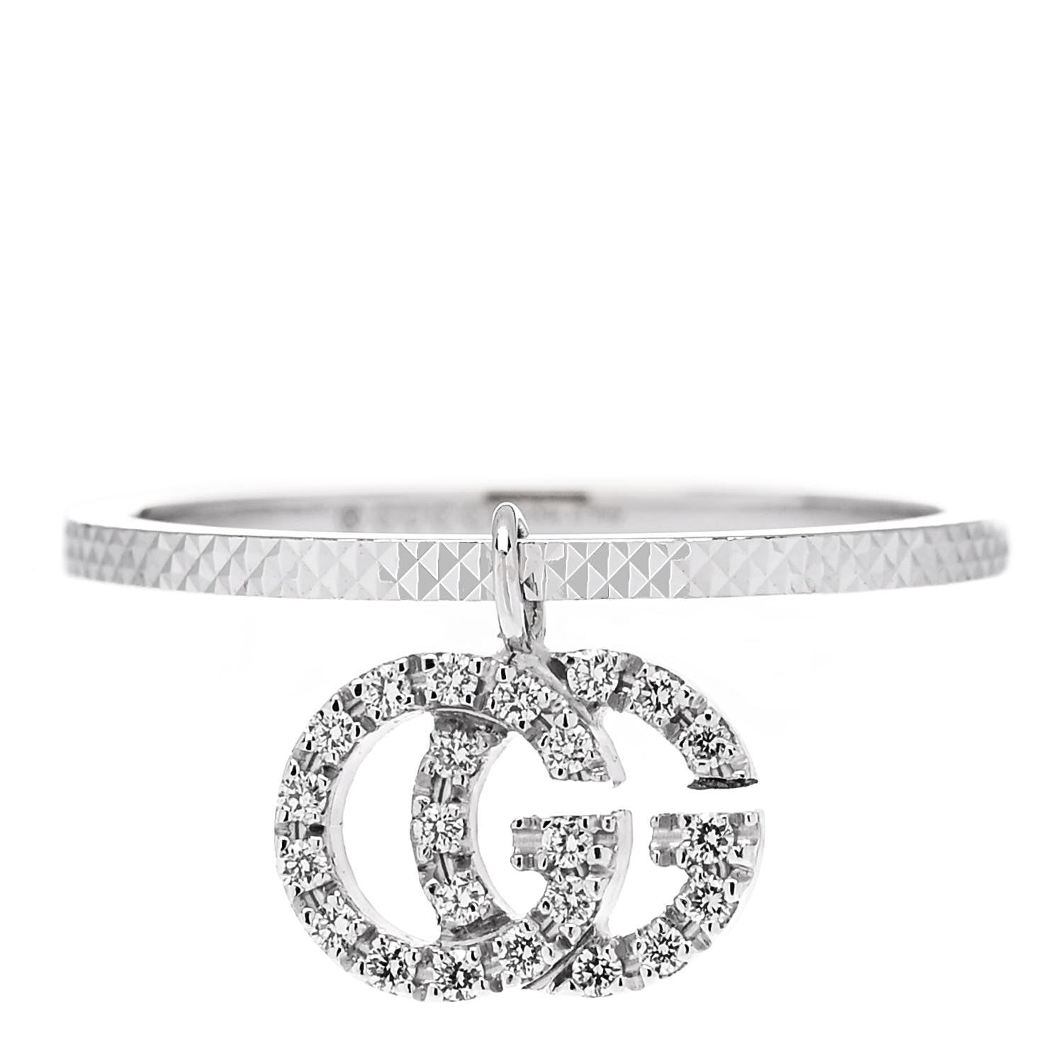 Gucci 18K White Gold Diamond Running G Charm Ring 49 5 1 of 8