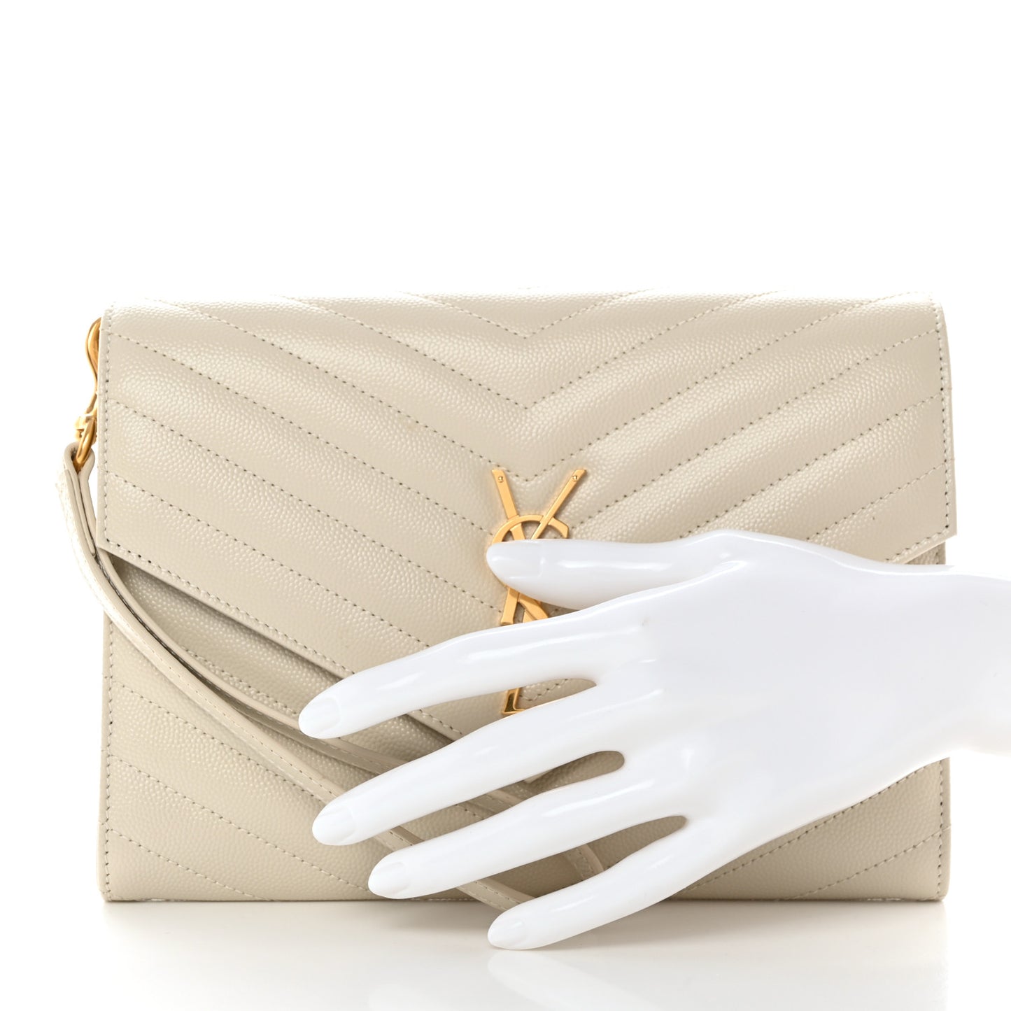 Grain De Poudre Matelasse Chevron Monogram Envelope Clutch Blanc Vintage