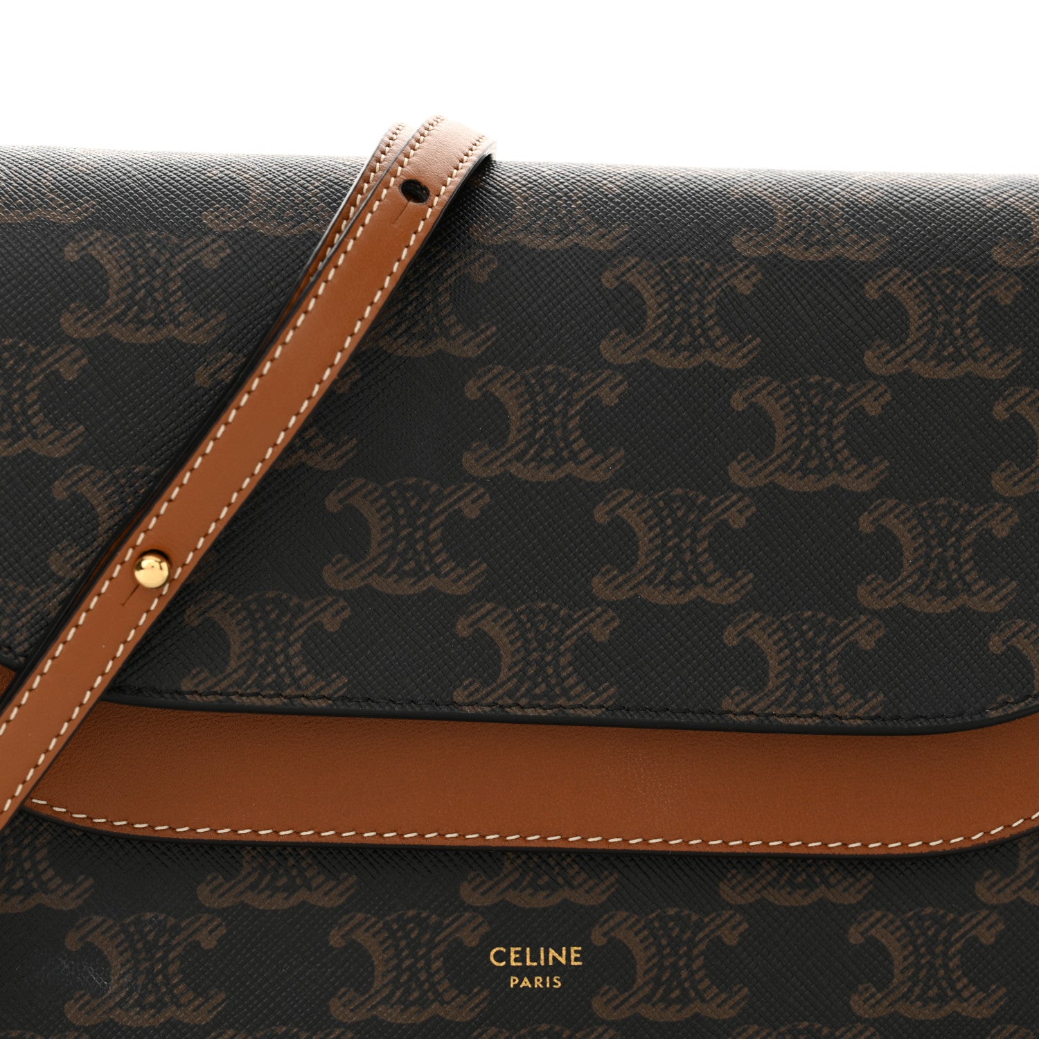 Celine Triomphe Canvas Lambskin Wallet On Strap Tan 8 of 10