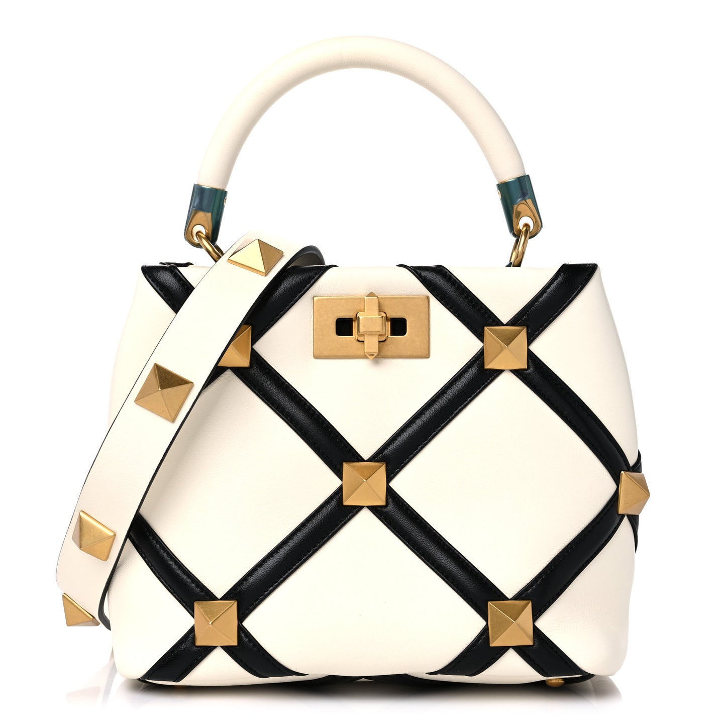 Nappa Small Roman Stud The Handle Bag Ivory Black