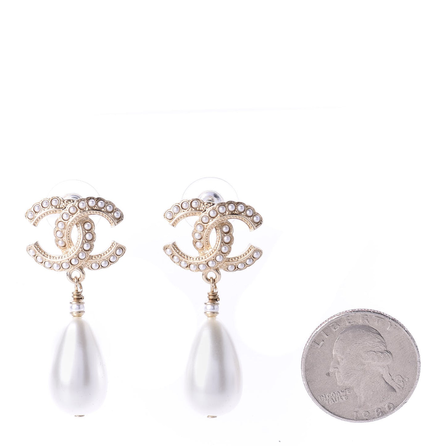 Pearl CC Drop Earrings Gold Pearly White
