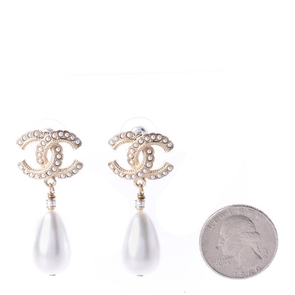 Chanel Pearl CC Drop Earrings Gold Pearly White 2 of 5