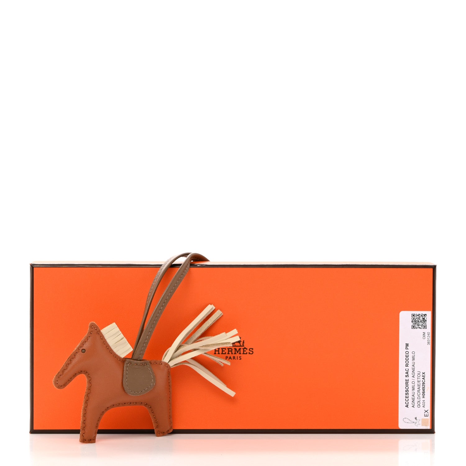 Hermes Milo Lambskin Grigri Rodeo Horse Bag Charm PM Gold Craie Etoupe 6 of 6