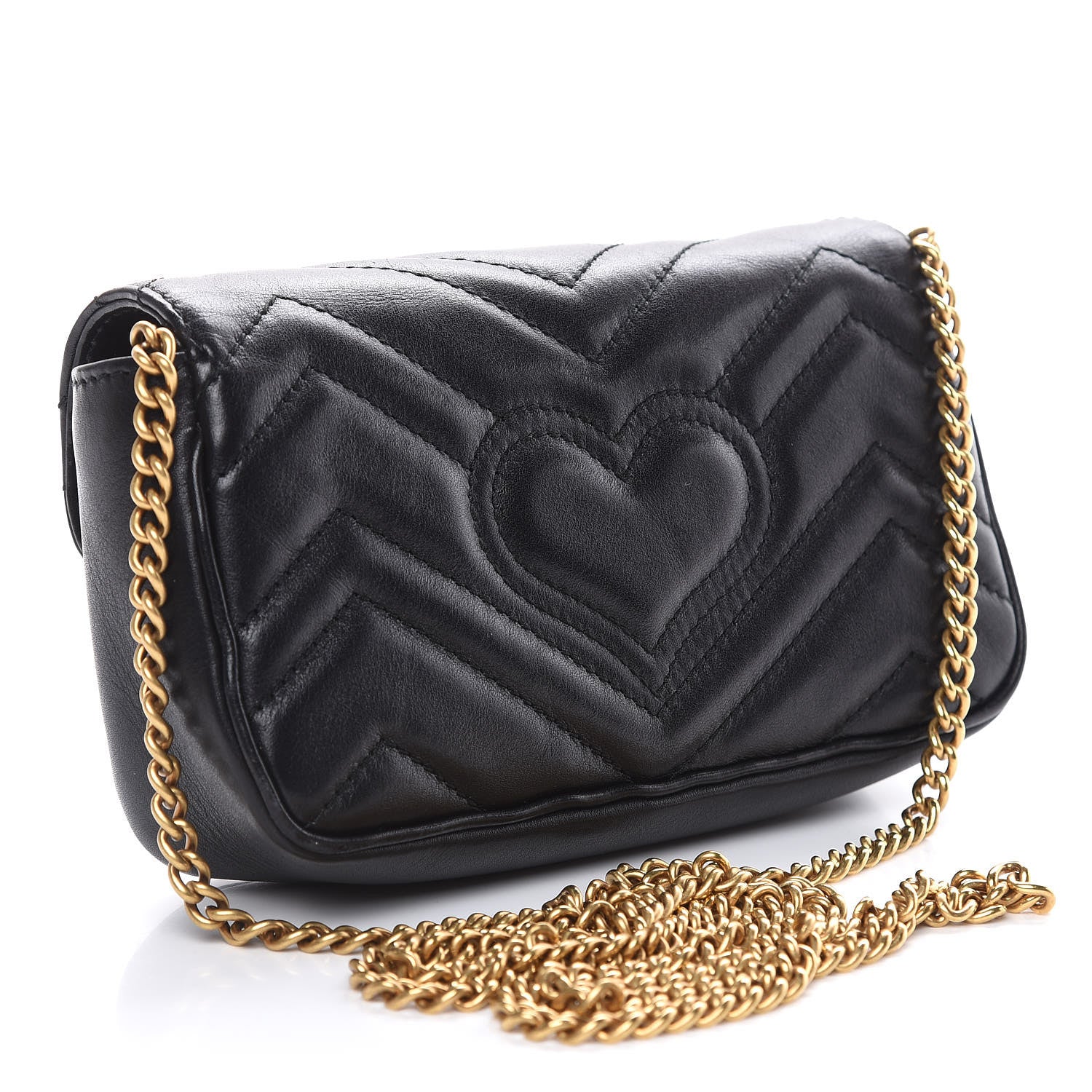 Gucci Calfskin Matelasse Super Mini GG Marmont Shoulder Bag Black 3 of 12