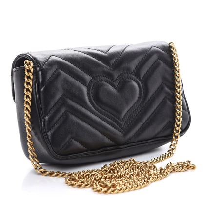Gucci Calfskin Matelasse Super Mini GG Marmont Shoulder Bag Black 3 of 12