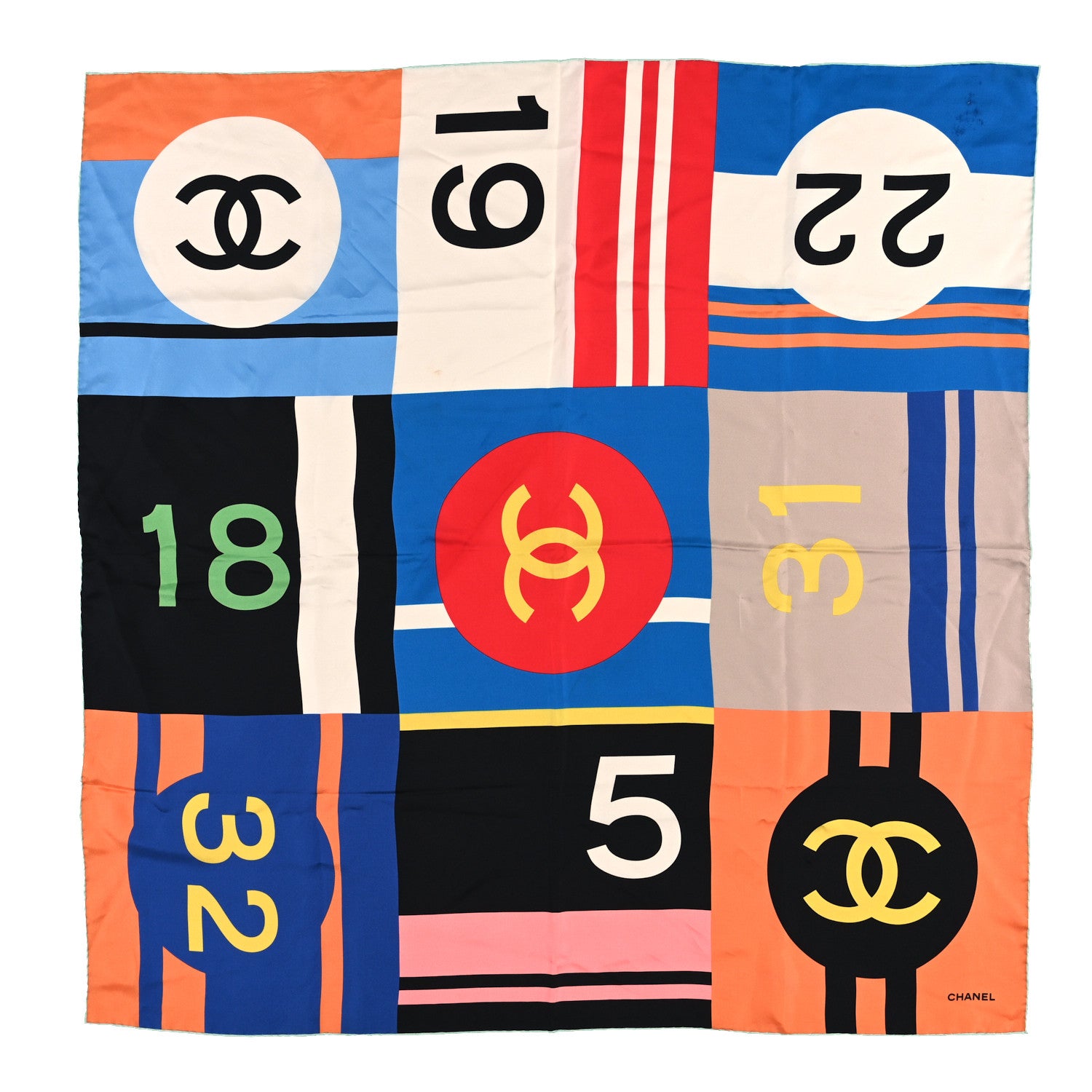 Chanel Silk Twill Logo Square Scarf Bleu 1 of 4