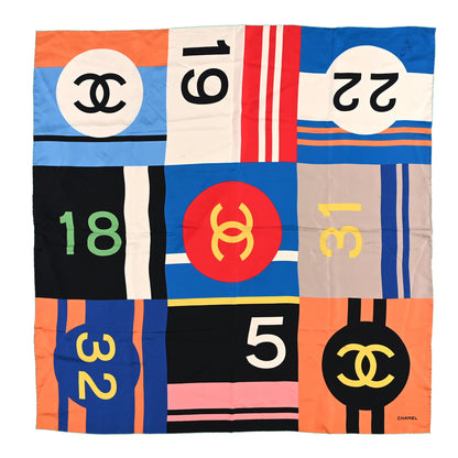 Chanel Silk Twill Logo Square Scarf Bleu 1 of 4