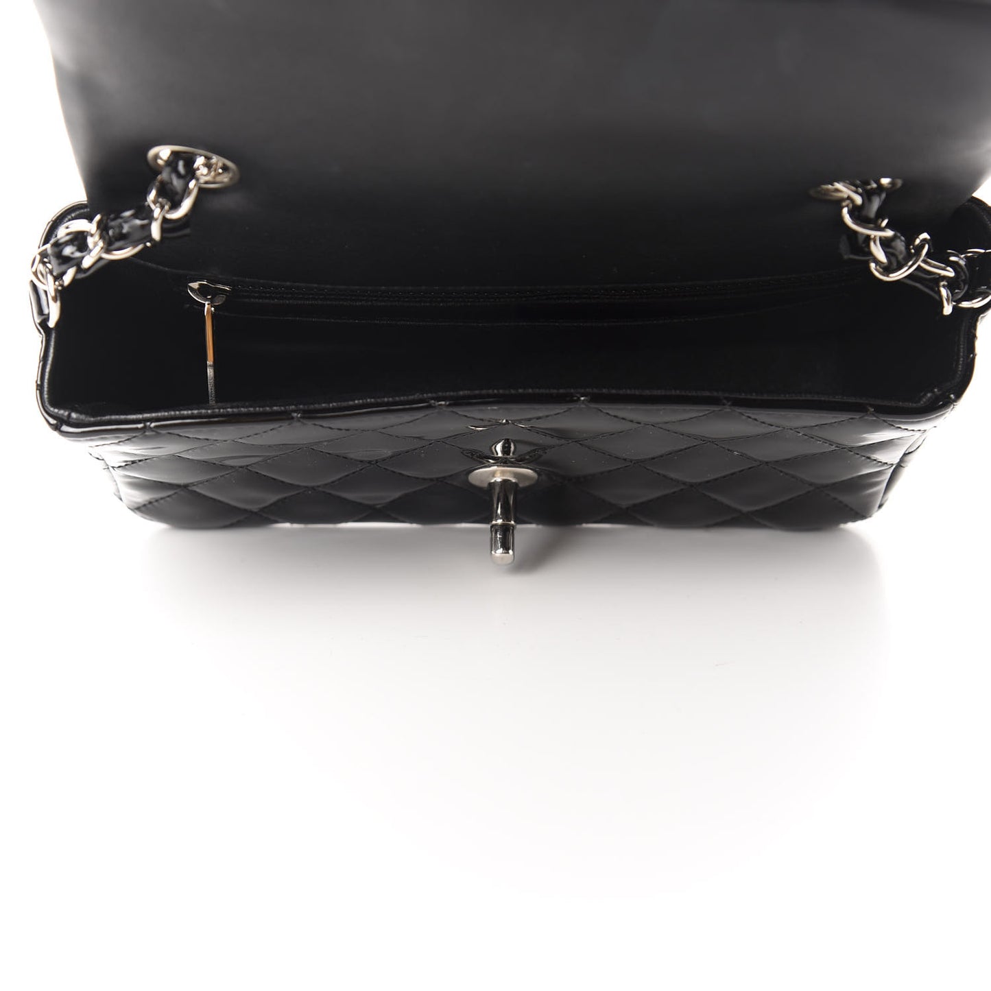 Patent Calfskin Quilted Mini Rectangular Flap Black